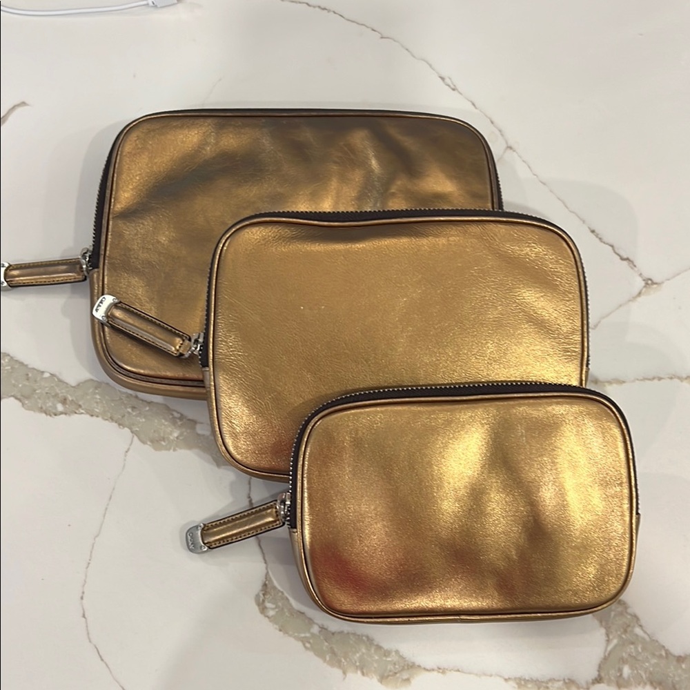 Gold Leather Pouch Set